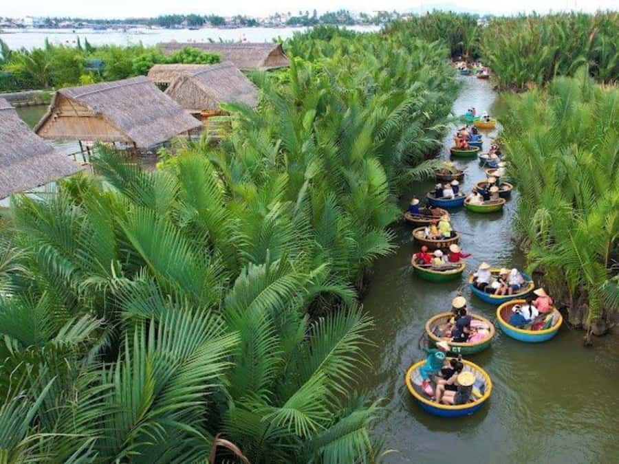 BUFFALO RIDING -BASKET BOAT & BIKE TOUR-HOI AN - Bamboo basket boats through coconut palm areas: fun, hands-on, and a bit touristy
