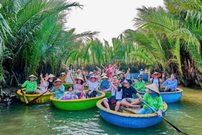 Coconut Basket Boat Ride by Hangcoconut - Stop 1: Bay Mau Coconut Forest and the Cam Thanh war-shelter context