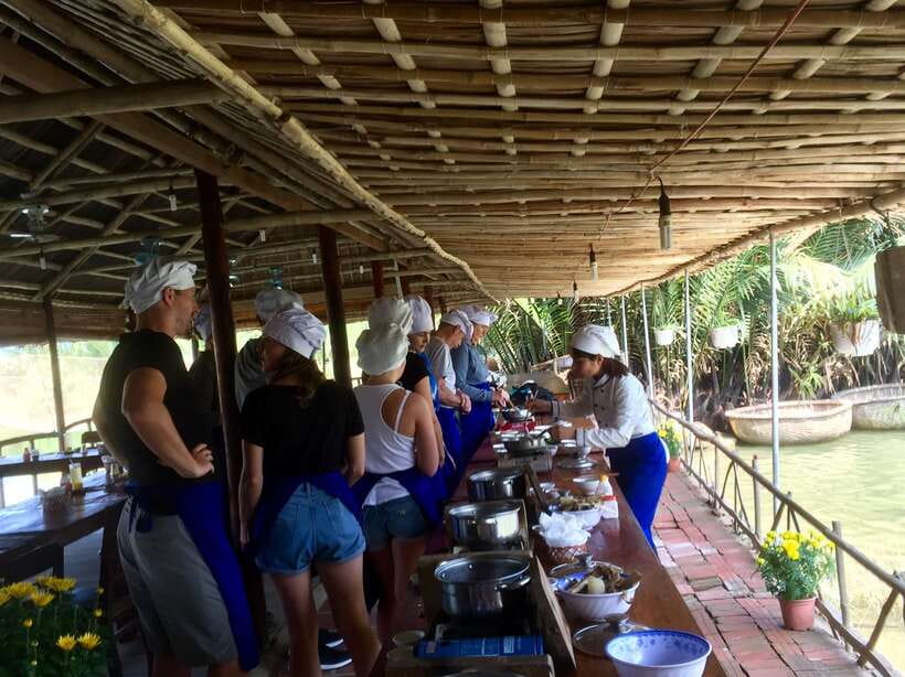 Hoian/Danang: Eco Cooking Class, Cruise Trip, Basket Boat - The cooking class kitchen: rice paper, rice milk, and making the base yourself